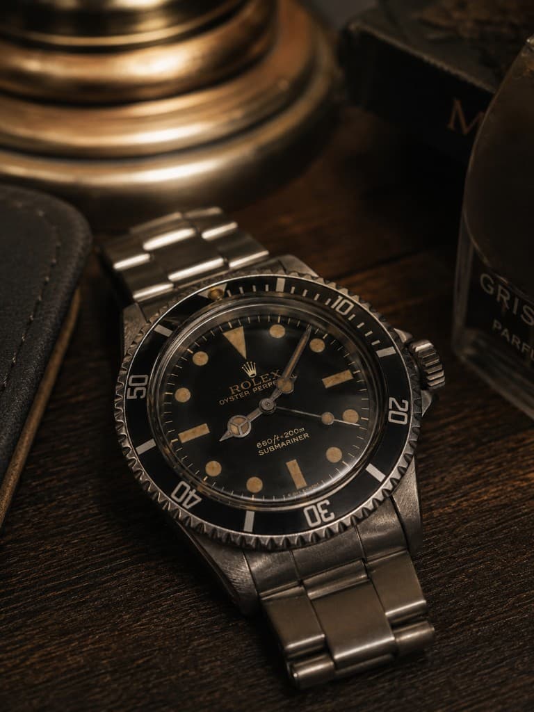Vintage Rolex Submariner on a refined desk surface